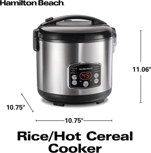Hamilton Beach Digital Programmable Rice Cooker & Food Steamer, 14 Cups Cooked (7 Uncooked) With Steam & Rinse Basket, Stainless Steel (37548)...