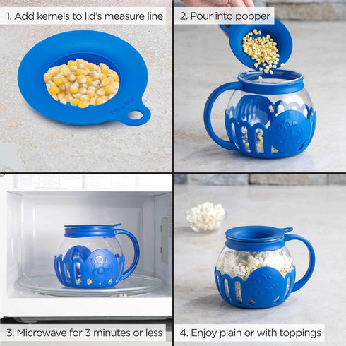 Ecolution Patented Micro-Pop Microwave Popcorn Popper with Temperature Safe Glass, 3-in-1 Lid Measures Kernels and Melts Butter, Made Without BPA,...