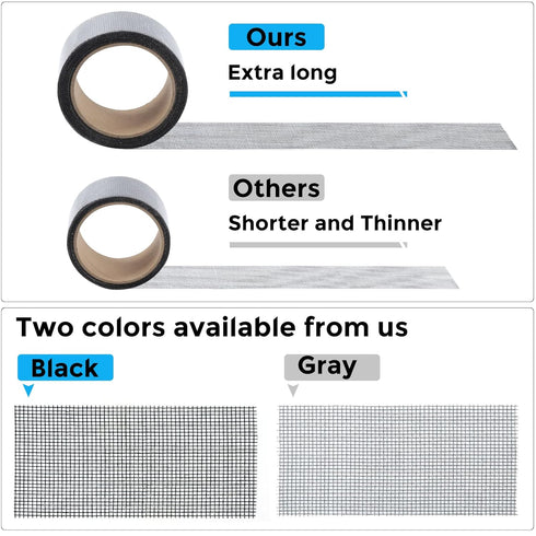 Black Window Screen Repair Tape, 2 in X 15 FT (180IN) Screen Repair Kit for Windows or Doors, Strong Adhesive Screen Patch Fiberglass Screen Tape ...