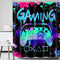 Boys Gamer Shower Curtain Kids Gaming Cool Video Game Teal Neon Controller Bathroom Decor Colorful Graffiti Gamepad Teen Men Unique Cool 72Wx72H B...