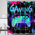 Boys Gamer Shower Curtain Kids Gaming Cool Video Game Teal Neon Controller Bathroom Decor Colorful Graffiti Gamepad Teen Men Unique Cool 72Wx72H B...