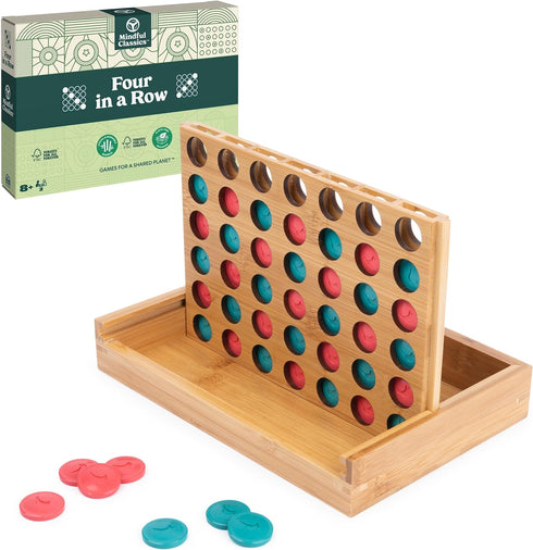 Four in a Row Family Board Game with Bamboo and Recycled Plastic Earth Day Eco-Friendly Products, for Adults and Kids Ages 8 and Up...