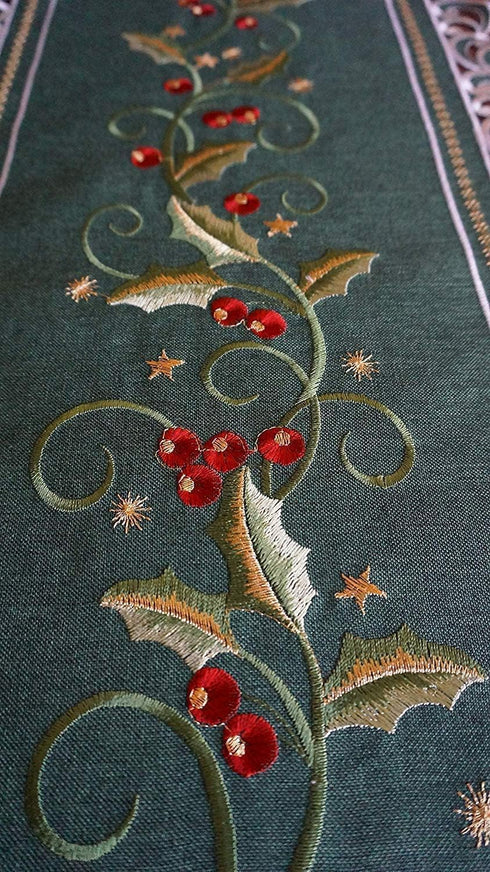 GRANDDECO Holiday Christmas Table Runner, Cutwork Embroidered Floral Holly Berry Dresser Scarf Table Topper for Home Dining Xmas Table Decorations...