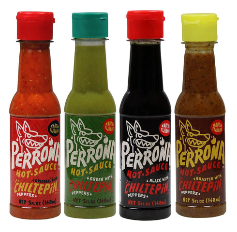 La Perrona Hot Sauce Variety | Chiltepin, Roasted, Green and Negra | 5 Ounce Bottles | Handmade | Salsa Picante 4 Pack...