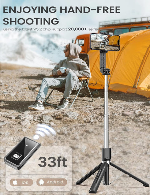 Selfie Stick Phone Tripod with Remote, Portable 5 in 1 Selfie Stick Phone Tripod, Wireless Selfie Stick Tripod for Cell Phone Compatible with iPho...