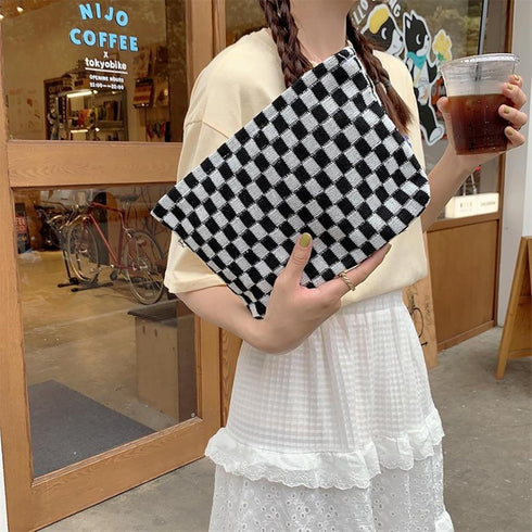 Cosmetic Bag Cute Makeup Bag Y2k Accessories Aesthetic Make Up Bag Y2k Purse Checkered Makeup Bag Cosmetic Bag for Women (Green and white)...