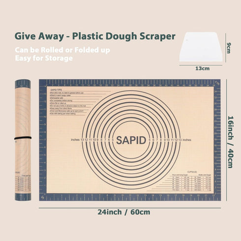 Non Slip Silicone Pastry Mat Large with Measurements for Non-stick Dough Rolling, Pie Crust, Pastry Roll Out, Cookies,Bread and Silicon Kneading M...