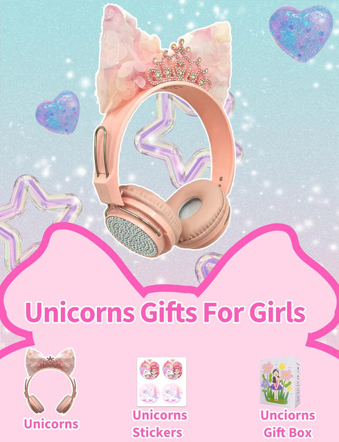 Priness Wired Kids Headphones with Mic for School/Travel,95dB Volume Limited,Shareport,On/Over Ear Bow Headsets with Nylon Cable-(Rose-Crown)...