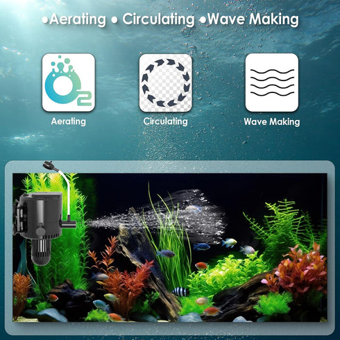 AquaMiracle Aquarium Powerhead Pump with Double Water Outlet & Aeration, 210GPH Fish Tank Water Pump Wave Maker for Aquarium, Submersible Aquarium...