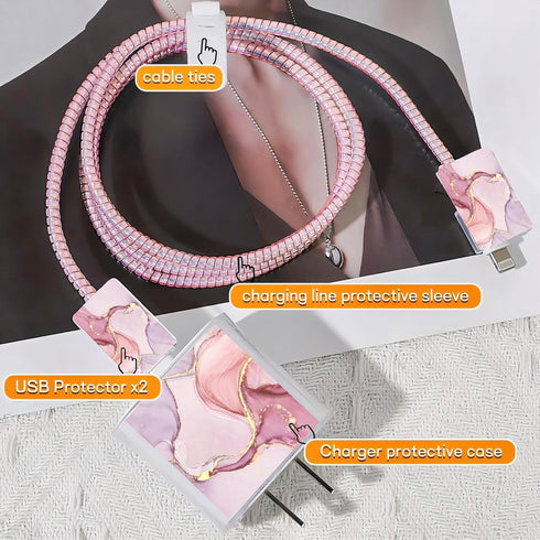 Marble Cable Protector for iPhone Charger Cover with Luxuly Glitter Pattern for Women Girls,Charging Cord Protector Data Cable Phone Charger Saver...