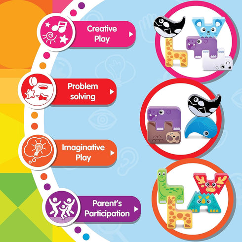 Montessori Puzzle N’ Stack Animals Toys, Kids Stacking Building Animal Blocks Toy for Toddler Preschool, Fun Educational Stacker Gifts for 12 18 2...