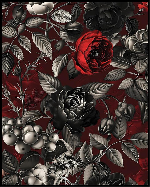 Posterizer 1 pcs-gothic romantic red-black-grey flowers-Floral & Botanical Art-Abstract & Modern Art-Decor for Home & Office- UNFRAMED Wall Art...
