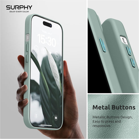 SURPHY Designed for iPhone 15 Leather Case with Screen Protector Compatible with MagSafe, Faux Leather Case (Metallic Buttons & Microfiber Lining)...