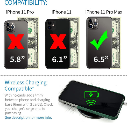 Dockem Wallet Case for iPhone 11 Pro Max: Built-in Metal Plate for Magnetic Mounting & 2 Card Slots (6.5" Luxe M2 Synthetic Leather, Green & Grey)...