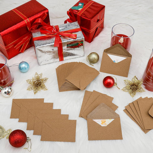 100 Pack 4 x 2.75" Mini Envelopes 120GSM Gift Card Kraft Envelopes Bulk Small Paper Gift Card Sleeves Greeting Card Business Card Brown Tiny Envel...