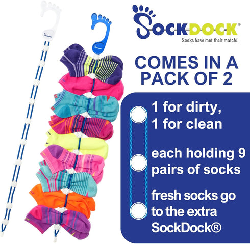 Sock Laundry Solution for Washing Drying & Storing Socks in Pairs, Clip & Hold Small & Long Socks in Washer Dryer & Closet, 2-Pack (Dark Blue)...
