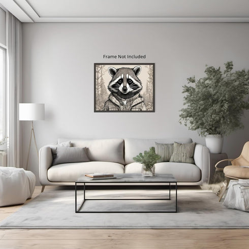 Posterizer 1 pcs- Black and white portrait of a raccoon with a jacket-Art for Animal Lovers- Gift for Men Women Entrepreneur Teens-Living Room Bed...