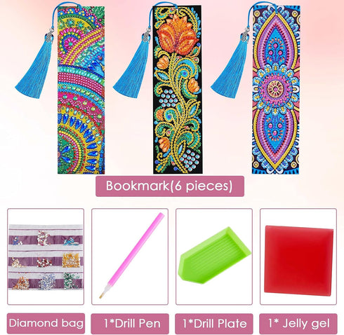 3 Pieces DIY 5d Diamond Painting Beaded Bookmark Leather Tassel Rhinestone Bookmark for DIY Art Craft Student Adult Beginner Valentine Graduation ...