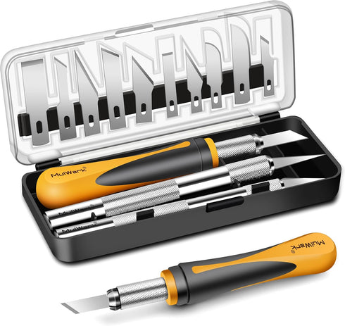 MulWark Exacto Knife Set | Craft Knife Kit | 16pc Precision Craft Hobby Kit with Razor Sharp Knives for Wood, Crafting, Leather, Scrapbooking & Mo...