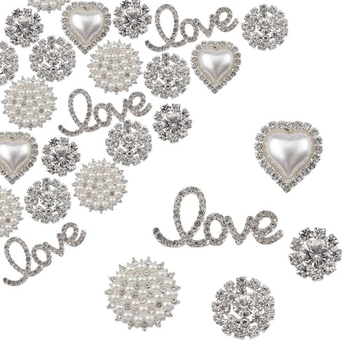 Rhinestone Flower Buttons, 45 Pcs Pearl Buttons Flat Back Rhinestone Buttons Embellishments DIY Crafts for Wedding Party Clothes Bags Jewelry Maki...