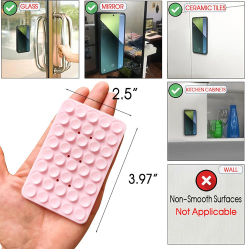 Suction Cup Phone Mount, Double Sided Silicone Suction Phone Case, Phone Sticky Grip for iPhone and Android, Hands-Free Fidget Toy Mirror Shower P...