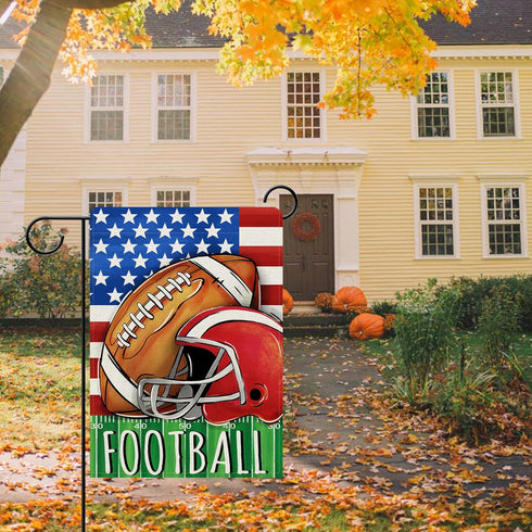 Fall Football Decorative Garden Flag, Autumn America Sports Game Day Yard Outside Home Decorations, Stars Stripes Seasonal Burlap Outdoor Small De...