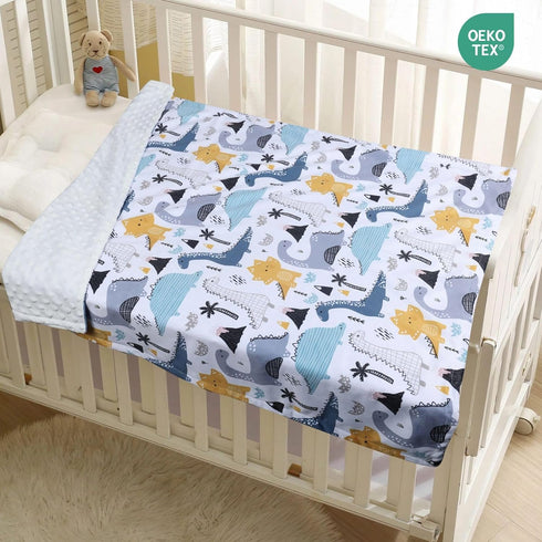 Baby Blanket for Boys Girls Soft Minky with Double Layer Dotted Backing, Color Dinosaurs Printed 30 x 40 Inch Receiving Blanket...