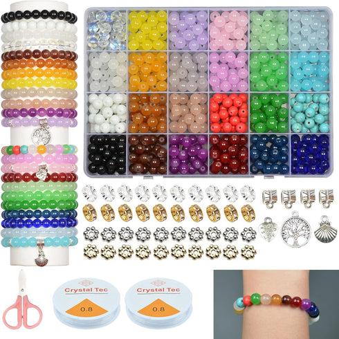JIYIEW 8mm Glass Beads for Jewelry Making,24 Color DIY Crystal Gemstone Loose Beads Bracelet Neacklace Making Kit Round Spacers Stone Turquoise Be...