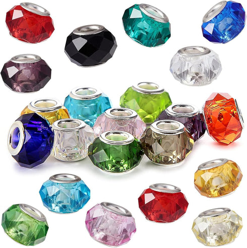 RUBYCA Murano Faceted Beads for Jewelry Making Glass Beads for Bracelets Making Charms European Silver Core Lampwork Spacer Craft Large Hole Bulk ...