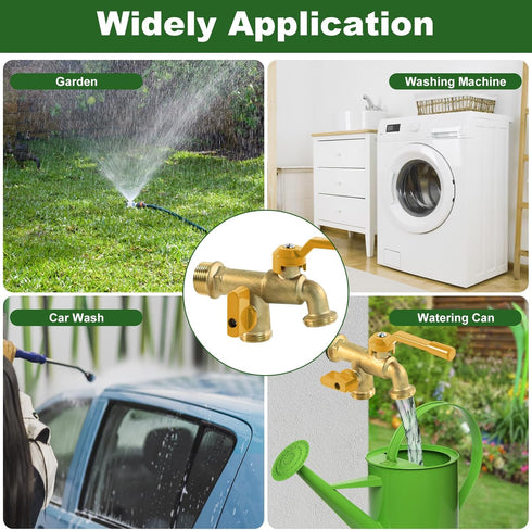 Outdoor Double Taps Water Faucet, Garden Hose Splitter 2 Way, 3/4 inch Wall Mounted Brass Water Tap, Frost-Proof Outside Spigot Replacement with 2...