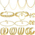 Henoyso 16 Pcs Gold Jewelry Sets for Women 4 Gold Necklace 4 Gold Bracelets 4 Gold Earring 4 Knuckle Rings Hoop Stud Earrings for Women Girls Vale...
