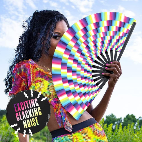 GloFX Folding Fan - Trippy - Large Rave Clack Folding Hand Fan for Men/Women - for EDM, Music Festival, Club, Event, Party, Dance, Performance, De...