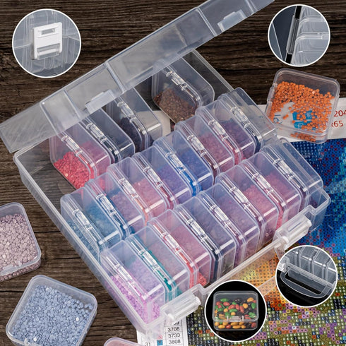 Clear Bead Organizer Box, 24Pcs Small Plastic Bead Storage Containers, Mini Rectangle Storage Boxes with Hinged Lids for Beads Seeds Jewelry Rhine...