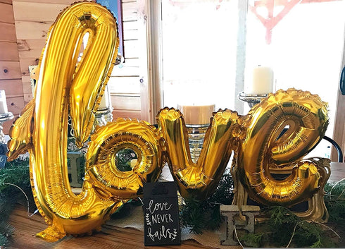 Large Gold Foil LOVE Balloons Banner,42 Inch Mylar Foil Letters Balloons for Wedding Bridal Shower Anniversary Mothers' Day Engagement Party Decor...