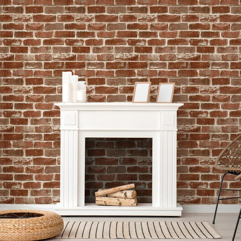 Rustic Red Brick Wallpaper Peel and Stick,Removable Brick Wallpaper,Self Adhesive Vinyl Wallpaper for Fireplace Backdrop, Laundry Room Wall Decor ...