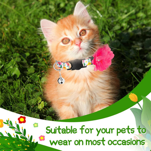 Weewooday 4 Pcs Spring Cat Collar for Girl Cats Gir Cat Collars Flower with Bell and Removable Floral Flower Patterns Adjustable Collar for Pets H...