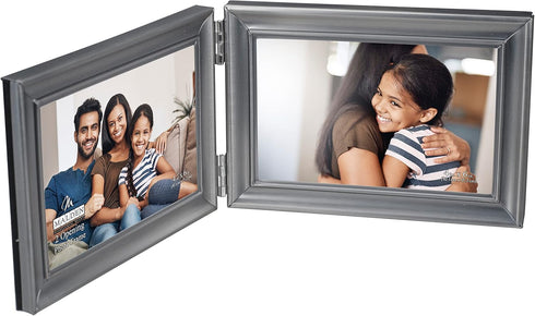 Malden International Designs Concourse Pewter Metal Hinged Picture Frame, Double Horizontal, 2-4x6, Silver...