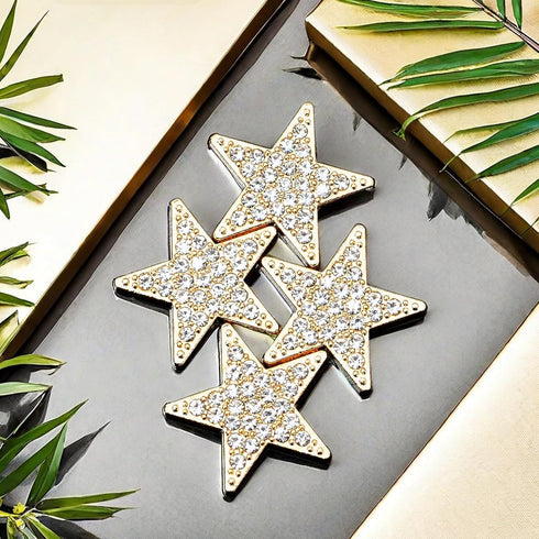 30 PCS Flat Bottom Rhinestones Inlaid Five-Pointed Star Decorative Buttons Alloy Gold Embellishment Decorations Handmade DIY Clothing Gift Party S...