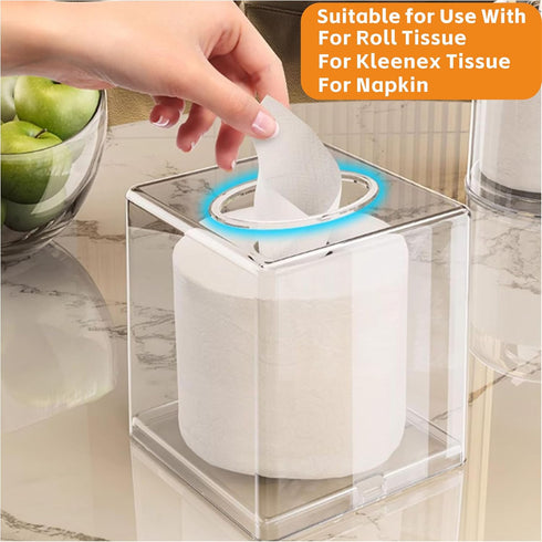 Cq acrylic Tissue Box Holder,Clear Square Tissue Box Cover for Kleenex Tissue Cube Box,Plastic Roll Tissue,Napkin,Facial Tissue Dispenser Box Case...