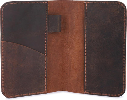 Leather Journal Cover for Field Notes, Notebook Cover for Cahier, Wallet Case, (3.5 x 5.5 in.) Cards Slot/Refillable Travelers Pocket Notebook Han...
