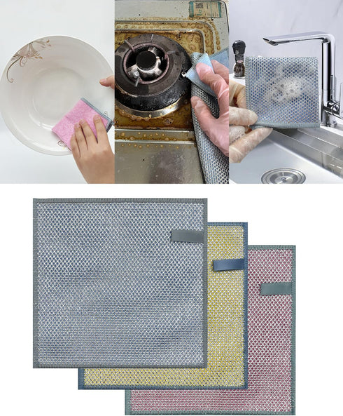 2024 Double-Sided New Multifunctional Non-scratch Wire Dishcloth, Multipurpose Wire Dishwashing Rags for Wet and Dry, Special Kitchen Scouring Pad...