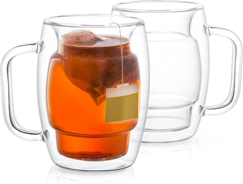JoyJolt Cadus Glass Coffee Cups Double Wall Insulated Mugs Set of 2 Tea Glasses, 10-Ounces....