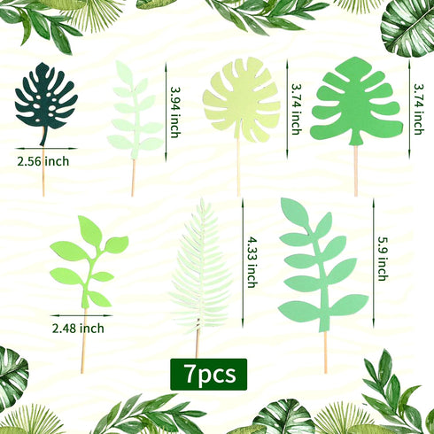 LaVenty Set of 7 Glittery Tropical Leaves Cake Topper Tropical Wedding Cake Decoration greenery Palm Leaf Cake Topper...