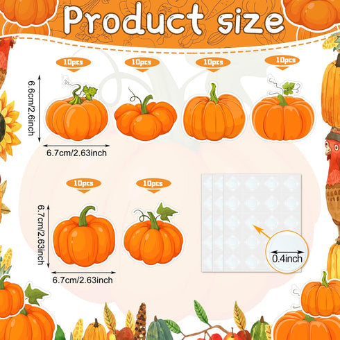 60 Pieces Pumpkin Cutouts Classroom Decoration Fall Bulletin Board Decorations 6 Designs Pumpkin Cutouts with 60 Glue Point for Halloween Fall Tha...