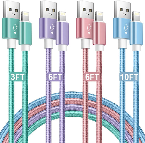 Souina iPhone Charger Cord,4-Pack?3FT/6FT/6FT/10FT? MFi Certified Lightning Cable Fast Charging Cord Nylon Braided iPhone Charging Cable Compatibl...