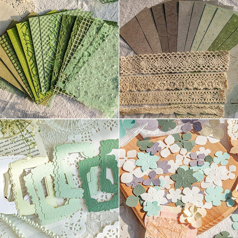 94PCS Textured Scrapbook Paper for Scrapbooking Material, Handmade Junk Journal Paper Mix Lace Craft Mesh Fabric Flower Frame Paper for Art Journa...