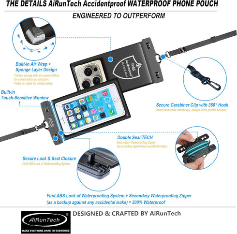AiRunTech Waterproof Phone Pouch,Floating Waterproof Phone Case with Adjustable Lanyard,Beach,Cruise,Vacation Essentials,Summer Travel Phone Prote...