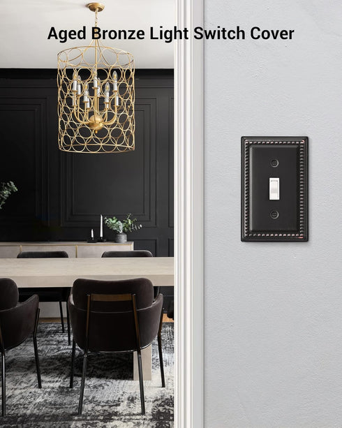 DEWENWILS Decorative Light Switch Cover, Metal Toggle Light Switch Wall Plates, Aged Bronze Outlet Covers for Home, Office...