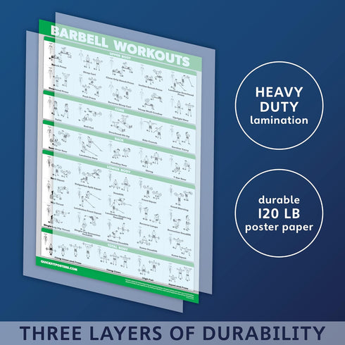 Palace Learning 3 Pack - Dumbbell Workouts + Barbell Exercises + Cable Machine Workouts - Set of 3 Workout Charts (LAMINATED, 18” x 24”)...