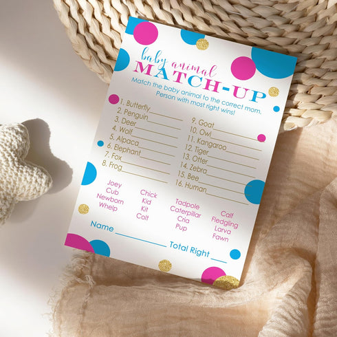 Baby Shower Animal Matching Games - 25 Pack - Fun Guessing Gender Neutral Party Game Cards - Boy or Girl Favors, Pink and Blue, 4x6...
